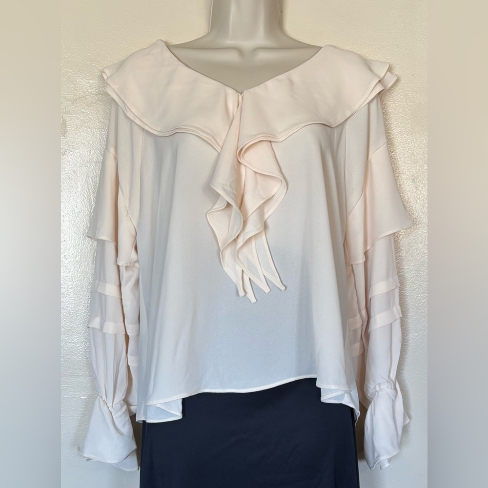 Lalavon Women Ivory Ruffled Blouse